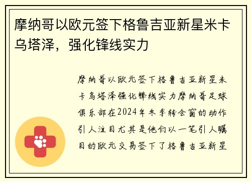 摩纳哥以欧元签下格鲁吉亚新星米卡乌塔泽，强化锋线实力