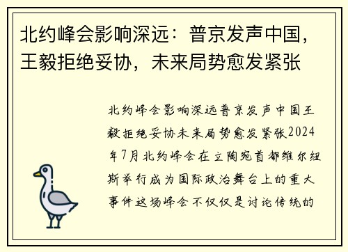 北约峰会影响深远：普京发声中国，王毅拒绝妥协，未来局势愈发紧张